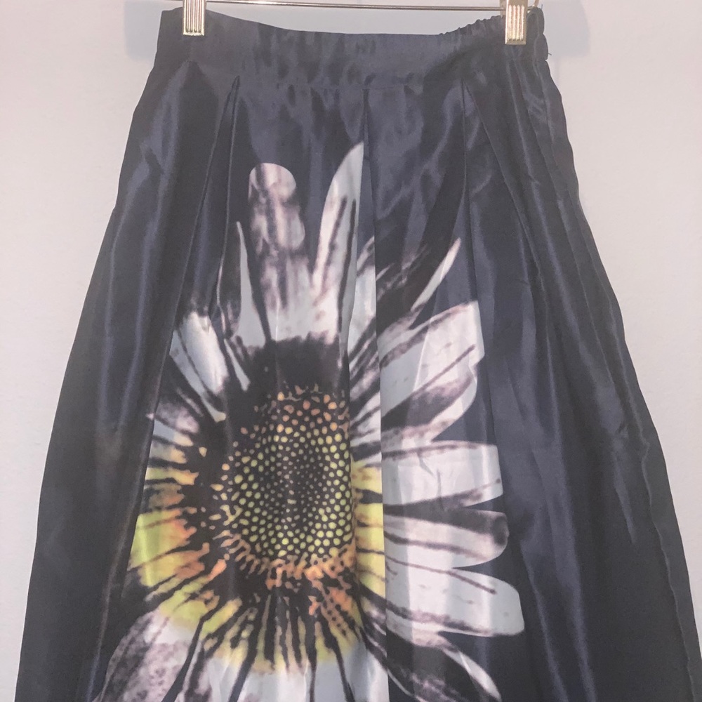Navy blue sunflower flare skirt